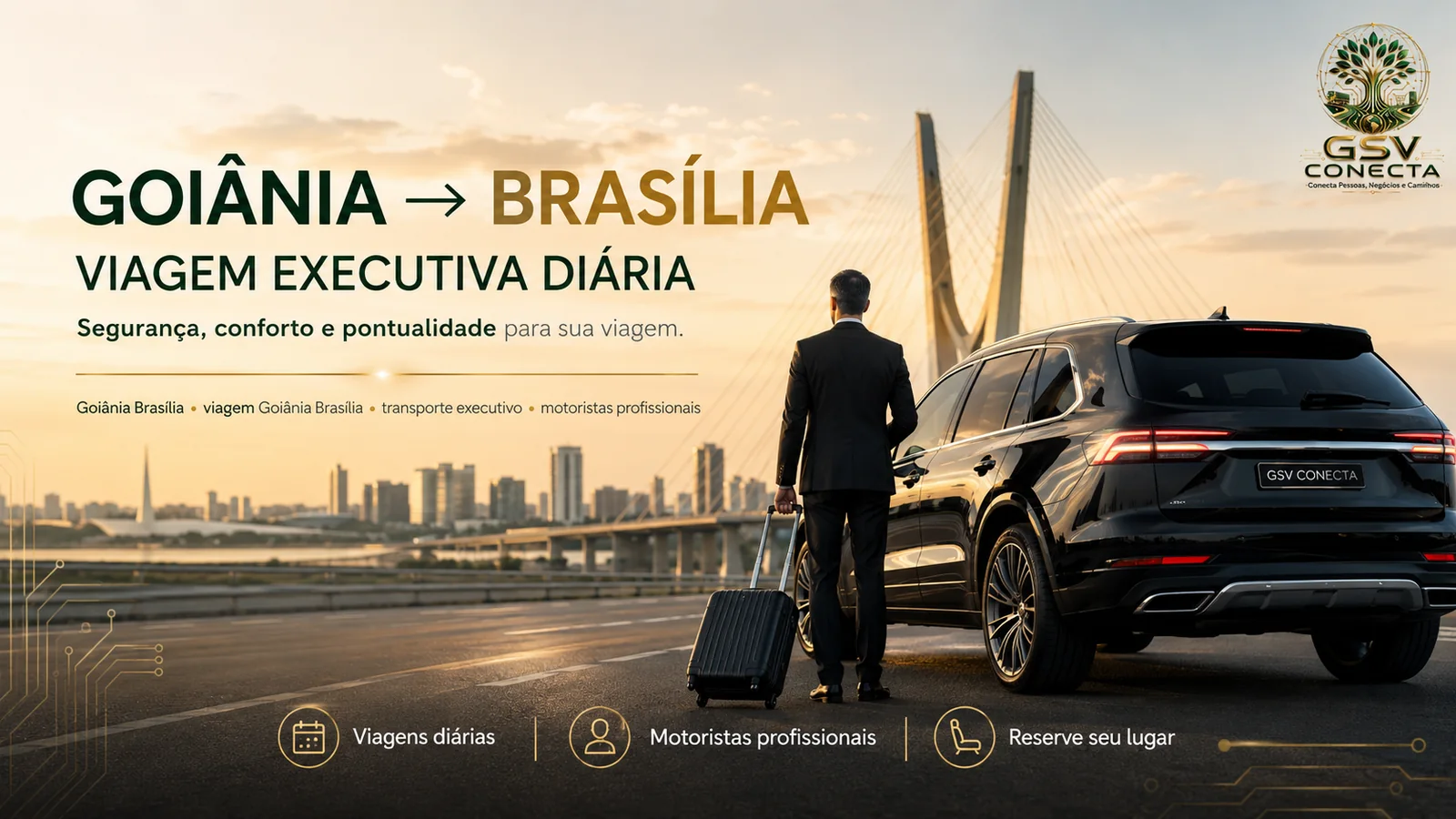 Viagem executiva diária entre Goiânia e Brasília - Goiânia Brasília, viagem Goiânia Brasília, transporte executivo Goiânia Brasília